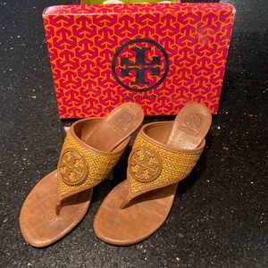 Tory Burch Fete Straw Leather Sandal. Worn once.